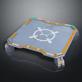 Tech Inspired Square Platform With Gray Surface Orange Border And Blue Accents White Central Emblem 3d model