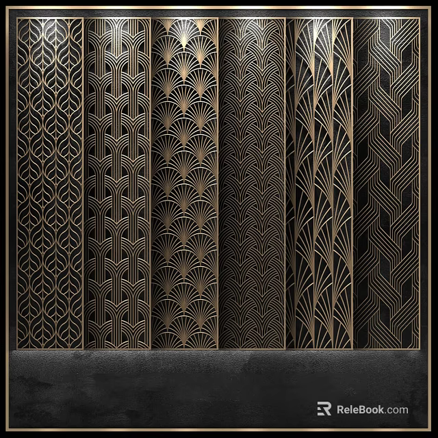 Elegant Decorative Partition Design with Intricate Geometric Patterns and Metal Frames 3d model 