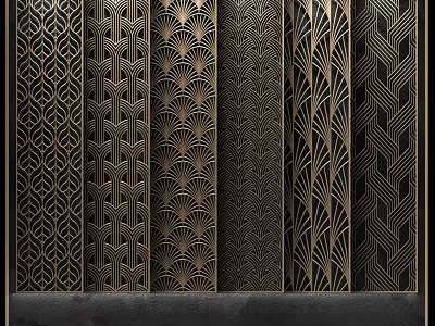 Elegant Decorative Partition Design with Intricate Geometric Patterns and Metal Frames 3d model