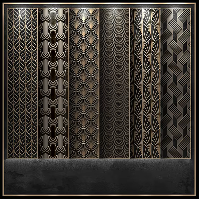 Elegant Decorative Partition Design with Intricate Geometric Patterns and Metal Frames 3d model