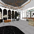Luxury Boutique Interior With Display Shelves Chandeliers And Decorative Display Tables