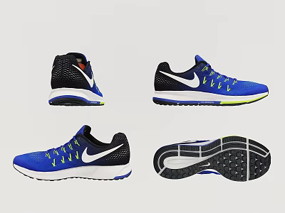 Nike Blue Sports Shoes With White Logo Green Details And Treaded Soles 3d model