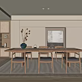 Quiet Style Tea Room Tea Table and Chair Combination Low Stool Tea Set 3d model