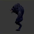 Fierce Wolf Like Creature 3D Model With Dark Blue Fur Sharp Teeth And Claws