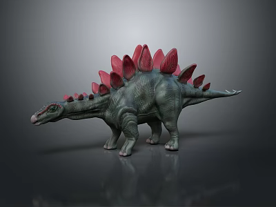 Detailed Stegosaurus Dinosaur Model With Gray Body And Red Back Plates 3d model