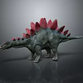 Detailed Stegosaurus Dinosaur Model With Gray Body And Red Back Plates