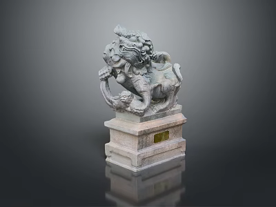 Traditional Chinese Stone Lion Statue With Intricate Carvings And Pedestal Base 3d model