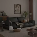 Black Leather Sofa Coffee Table Set With Throw Pillows Blanket Floor Lamp In Living Room