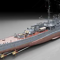 Vintage Warship Featuring Gray Hull Red Bottom Turret Superstructure and Deck