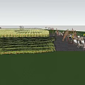 Rural Landscape With Green Rice Field And Wooden Observation Platform Under Blue Sky