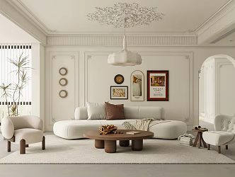 French Living Room Home Living Room Single Sofa Coffee Table Combination Chandelier 3d model