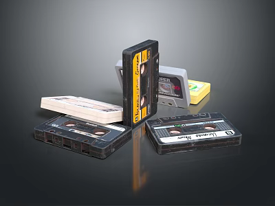 Vintage Cassette Tapes Collection Featuring Various Colors Stacked Open On Dark Surface 3d model