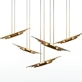 Modern Gold Linear Chandeliers with Metallic Structure for Elegant Interior Design 3d model