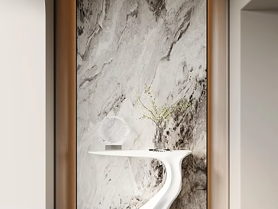 Elegant Interior With Textured Marble Wall And White Console Table Decor 3d model