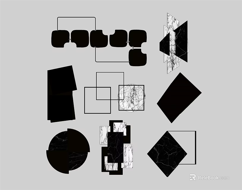 Modern Geometric Wall Decor With Abstract Black White Shapes And Textured Design 3d model 