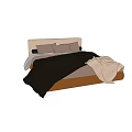 Modern Double Bed With Light Headboard Brown Frame And Black Beige Bedding Pillows 3d model