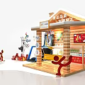 Beijing 2022 Olympic Gift Display Wooden Cabin With Ski Equipment And Sports Silhouettes