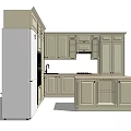 Modern Kitchen Interior With Upper Lower Cabinets And Island Countertop 3d model