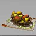 Basket of Fresh Fruits Including Lemon Mango Apple and Pear on Kiwi Pattern Mat