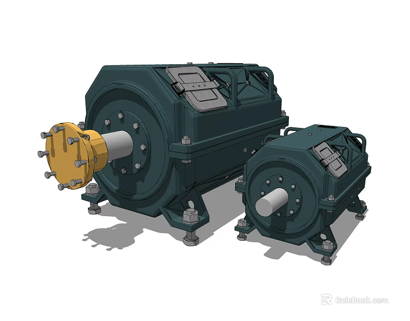 Two Industrial Motors With Green Metal Casing And Yellow Shafts For Heavy Duty Applications 3d model 