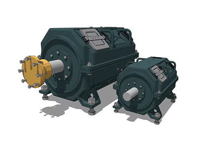 Two Industrial Motors With Green Metal Casing And Yellow Shafts For Heavy Duty Applications 3d model