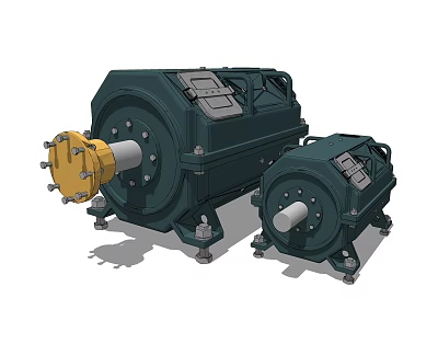 Two Industrial Motors With Green Metal Casing And Yellow Shafts For Heavy Duty Applications 3d model