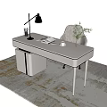 Modern Light Colored Desk With Table Lamp Open Book Coffee Cup And Beige Chair