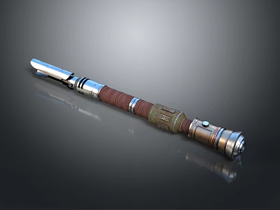 Shiny Silver Weapon With Brown Wrapped Hilt And Metal Components 3d model