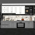 Modern Gray And White Kitchen Interior With Cabinets Marble Countertop And Appliances