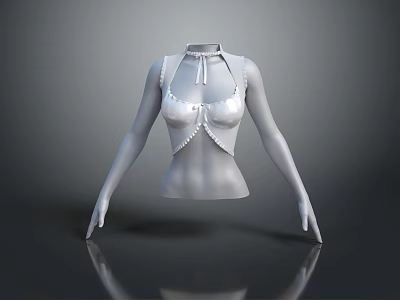 Women's Sleeveless High Neck Top Featuring Pearl Embellishments And Elegant Fashion Design 3d model