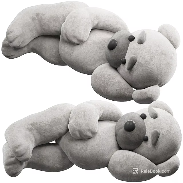 Gray Plush Teddy Bear Lying Down Cute Soft Stuffed Toy For Kids Gift And Decoration 3d model 