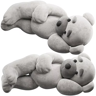 Gray Plush Teddy Bear Lying Down Cute Soft Stuffed Toy For Kids Gift And Decoration 3d model