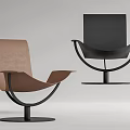 Modern Brown And Black Leisure Chair With Curved Leather Seat And Metal Frame