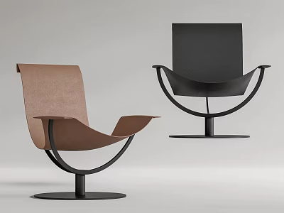 Modern Brown And Black Leisure Chair With Curved Leather Seat And Metal Frame 3d model