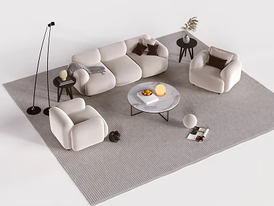 Modern Sofa And Coffee Table Set With Light Armchairs Floor Lamp And Decorative Rug 3d model