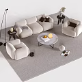 Modern Sofa And Coffee Table Set With Light Armchairs Floor Lamp And Decorative Rug
