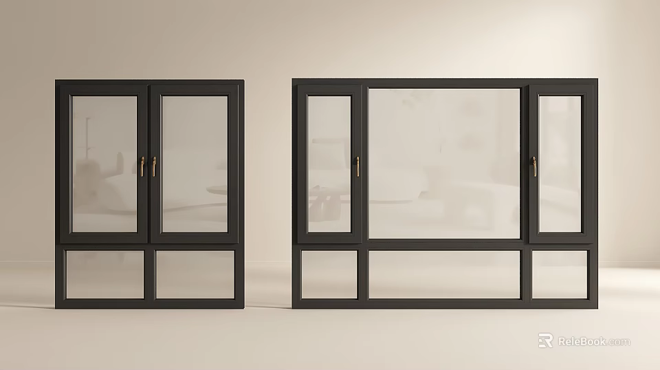 Modern Black Frame Casement Windows With Clear Glass And Home Interior View 3d model 