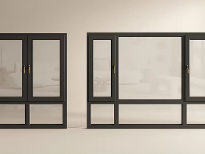 Modern Black Frame Casement Windows With Clear Glass And Home Interior View 3d model
