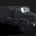 Olive Green Military Truck With Off Road Tires Cargo Bed And Headlights On