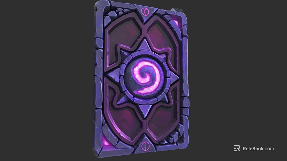 Purple Glowing Card With Spiral Symbol And Star Design Stone Border 3d model 