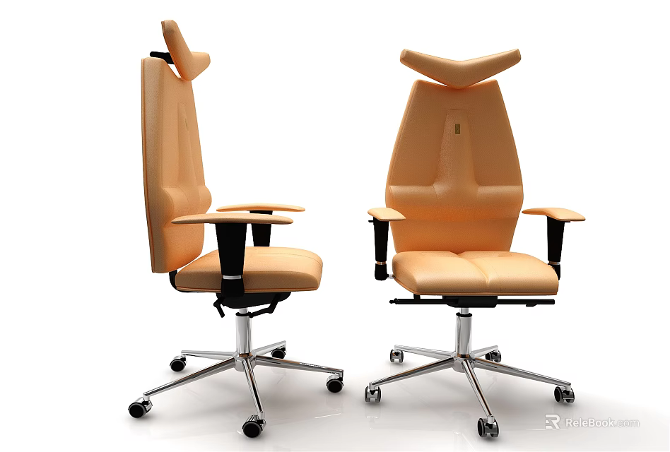 Modern Light Brown Leather Office Chair With High Back Armrests And Swivel Five Wheel Base 3d model 