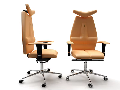 Modern Light Brown Leather Office Chair With High Back Armrests And Swivel Five Wheel Base 3d model