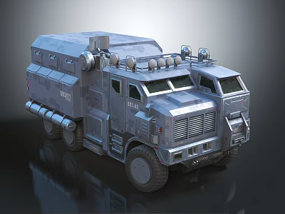 Armored Military Vehicle With Sturdy Metal Armor Roof Mounted Equipment And Multi Wheel Design 3d model