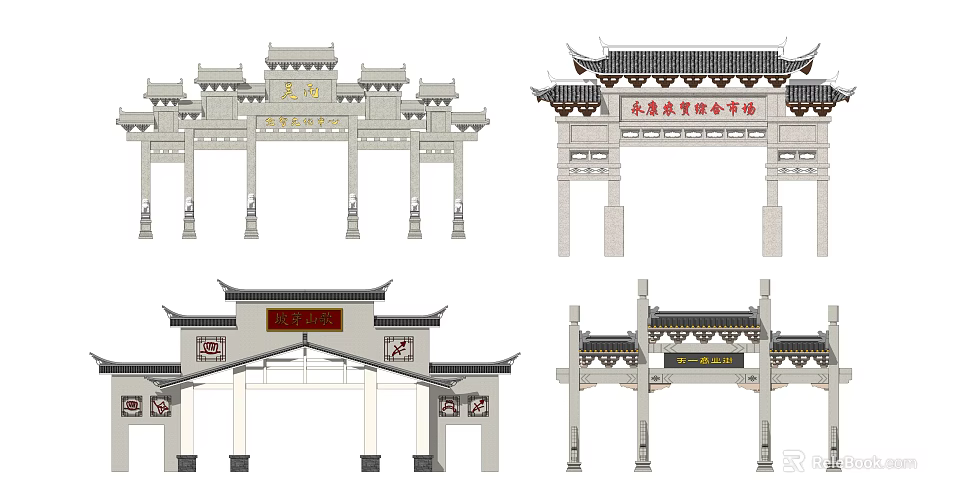 Traditional Chinese Architectural Memorial Archway Designs With Classic Roof Structures And Ornate Carvings 3d model 