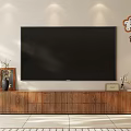 Modern Wooden TV Stand With TV Floor Lamp Decorative Clock And Items