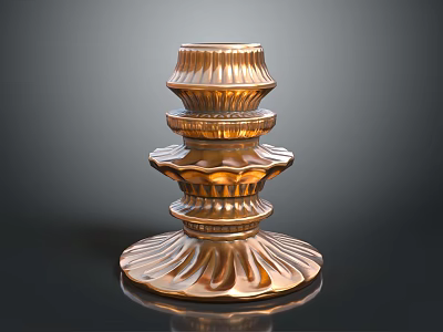 Ornate Copper Candle Holder With Layered Fluted Design And Decorative Base 3d model