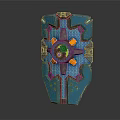 Blue Mechanical Device With Central Gear Mechanism Yellow Accents And Futuristic Industrial Design