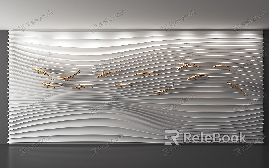 Modern background wall profiled background wall corrugated background wall wave background wall fish sculpture background sofa background model