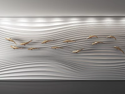 Modern Luxury Sofa Background Wall With Wavy Texture And Golden Bird Decorations 3d model