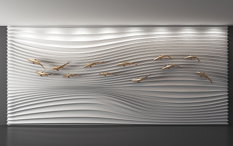 Modern background wall profiled background wall corrugated background wall wave background wall fish sculpture background sofa background 3d model